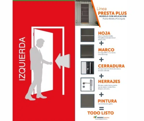 KIT PUERTA LISTA ACERO 5PCA 75X200 IZQ - Imagen 6